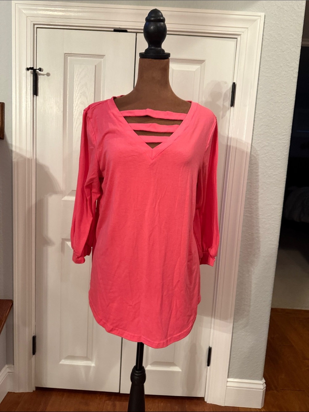 Pink V-Neck Ladder Front Women’s Top